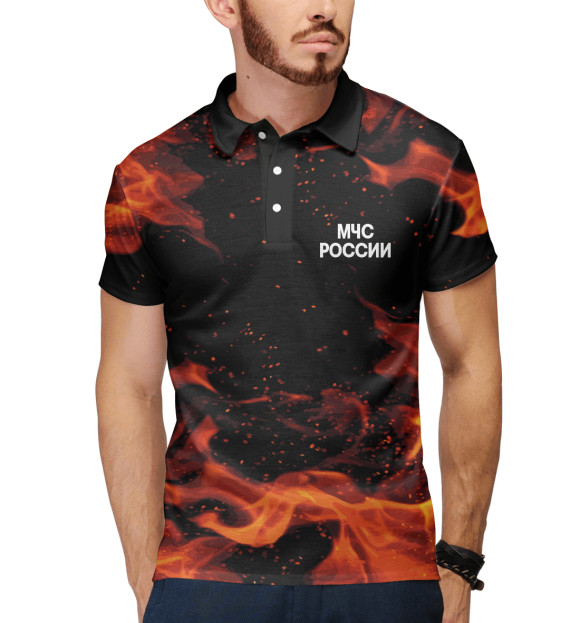 Мужское поло с изображением МЧС России + спина цвета Белый