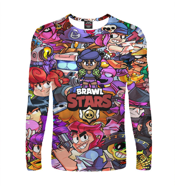 Мужской лонгслив с притом Brawl Stars Shelly цвета Белый Мужской лонгслив с изображением Brawl Stars Shelly цвета Белый