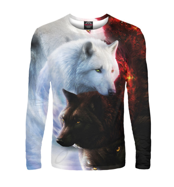 Мужской лонгслив с изображением Волки цвета Белый