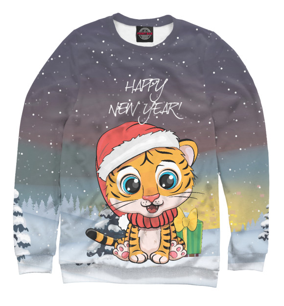 Свитшот для мальчиков с изображением Happy New Year! Тигренок цвета Белый