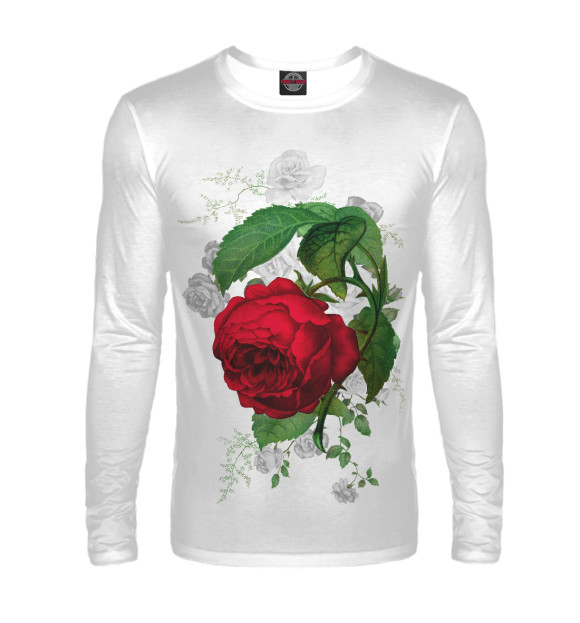 Мужской лонгслив с изображением Винтажная роза цвета Белый