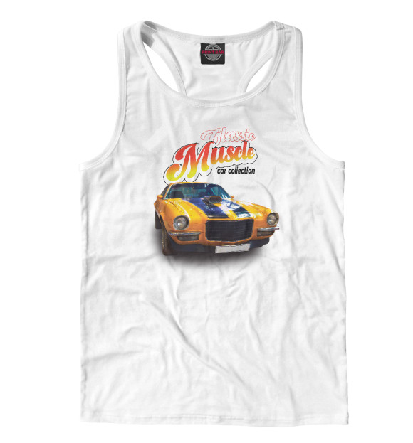Мужская майка-борцовка с изображением Маслкар Chevrolet Camaro на белом цвета Белый