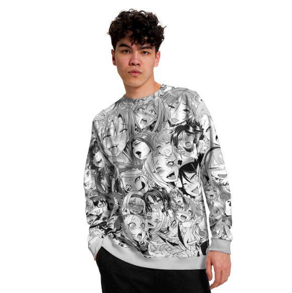 Мужской свитшот с изображением AHEGAO-CHAN цвета Белый