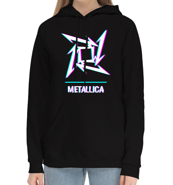 Женский хлопковый худи с изображением Metallica Glitch Rock Logo цвета Черный