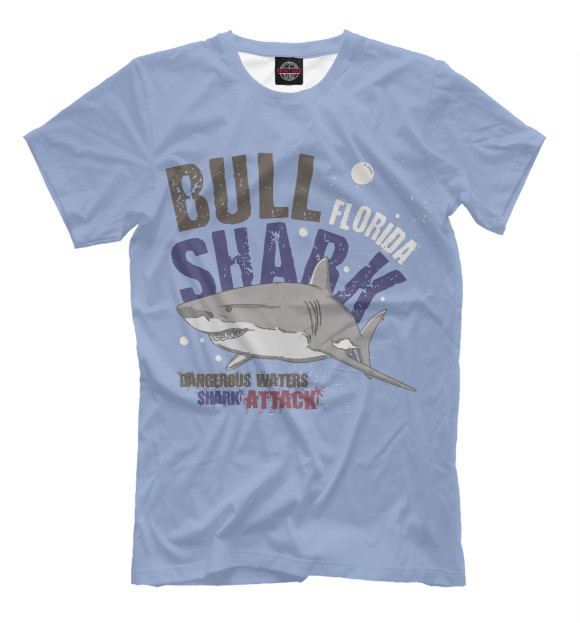 Мужская футболка с изображением Bull Shark цвета Белый