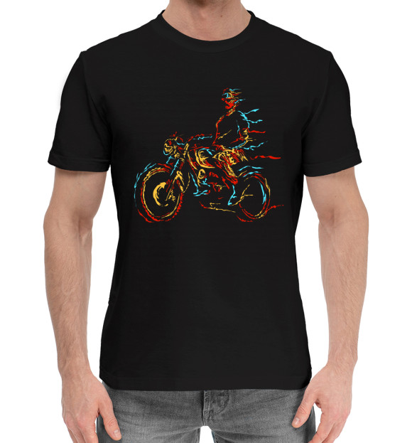 Мужская хлопковая футболка с изображением Мотоциклист цвета Черный