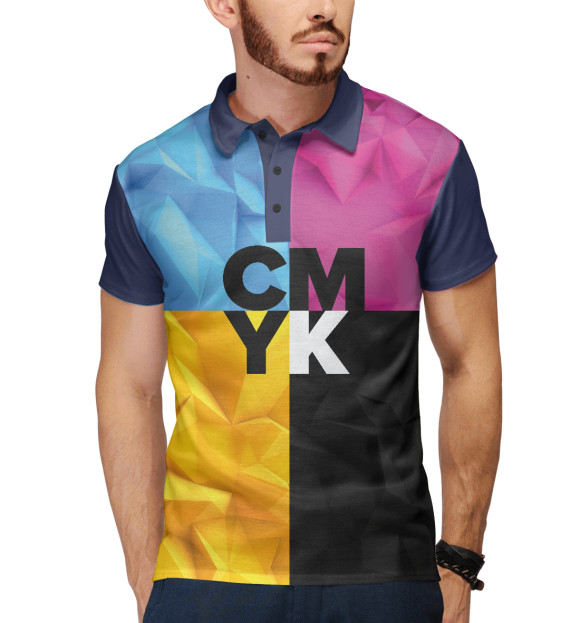 Мужское поло с изображением CMYK цвета Белый