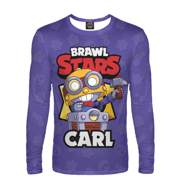 Мужской лонгслив с притом Brawl stars Carl цвета Белый Мужской лонгслив с изображением Brawl stars Carl цвета Белый