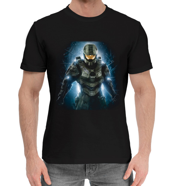 Мужская хлопковая футболка с изображением Halo цвета Черный