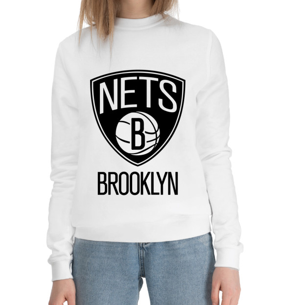 Женский хлопковый свитшот с изображением Brooklyn Nets цвета Белый