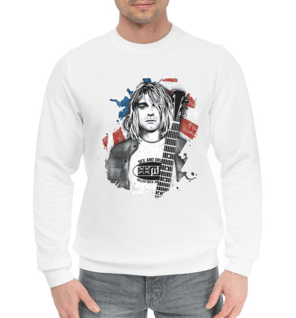 Мужской хлопковый свитшот с изображением Kurt Cobain цвета Белый