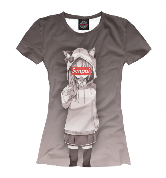 Футболка для девочек с изображением Senpai цвета Белый