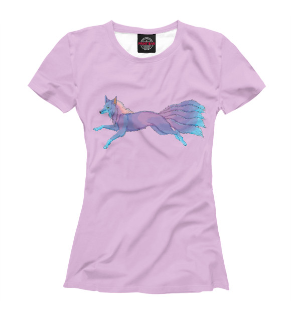 Женская футболка с изображением Радужный  многохвостый лис цвета Белый