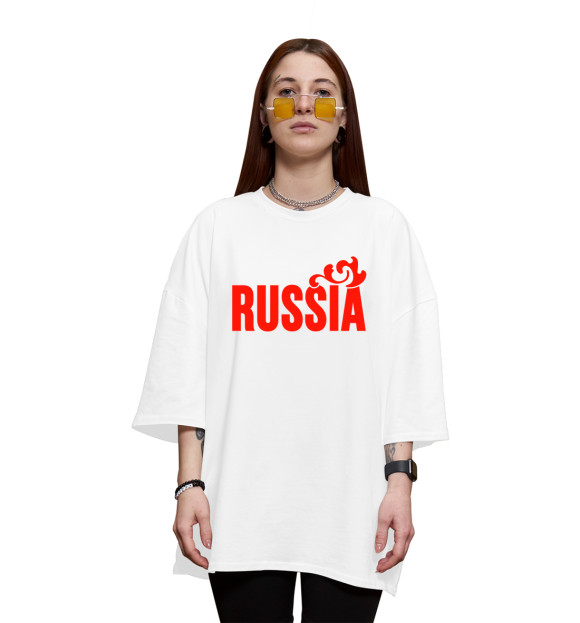 Женская футболка оверсайз с изображением Russia цвета Белый
