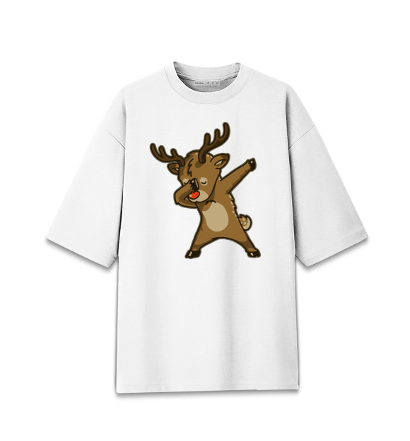 Мужская футболка оверсайз с изображением Deer Dab цвета Белый