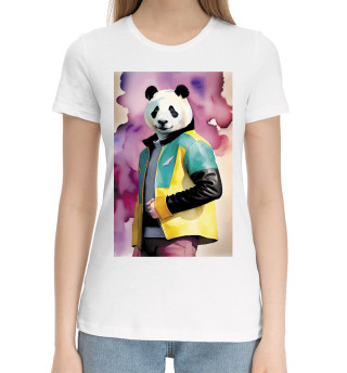 Хлопковая футболка для девочек Чувак-панда в модной куртке