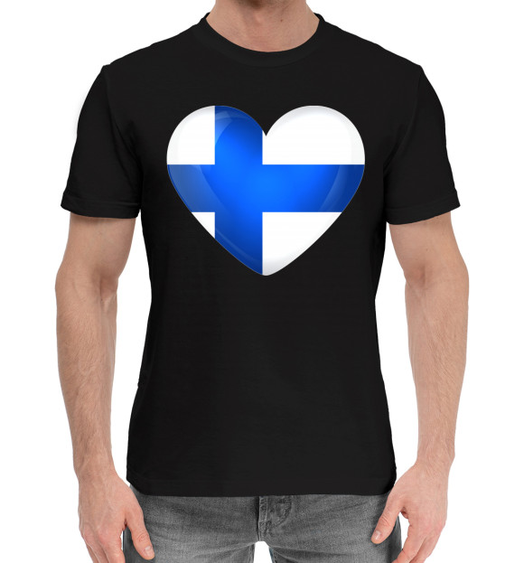 Мужская хлопковая футболка с изображением Finland цвета Черный