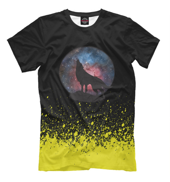 Мужская футболка с изображением Wolf Howling in Galaxy цвета Белый