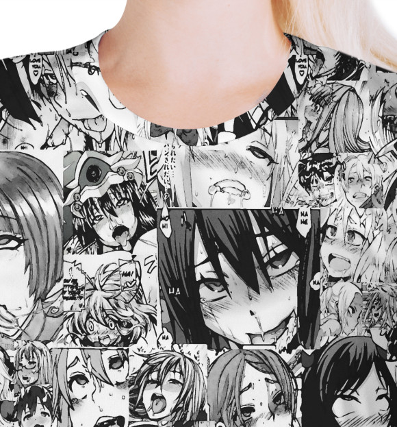 Футболка для девочек с изображением Ahegao | Ахэгао цвета Белый