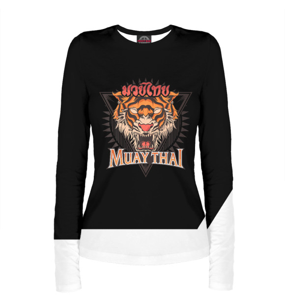 Женский лонгслив с притом Tigar Muay Thai цвета Белый Женский лонгслив с изображением Tigar Muay Thai цвета Белый