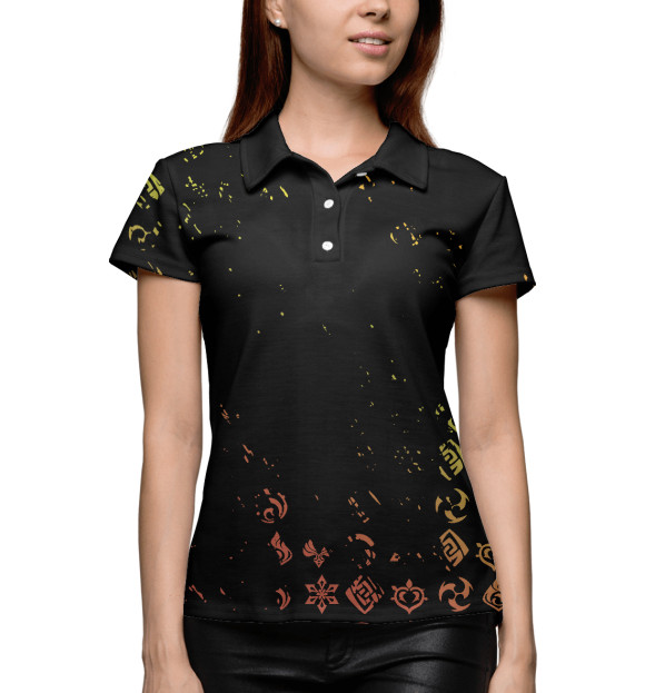 Женское поло с притом Genshin Impact цвета Белый Женское поло с изображением Genshin Impact цвета Белый