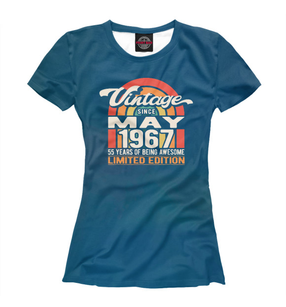 Футболка для девочек с изображением Vintage May 1967 цвета Белый