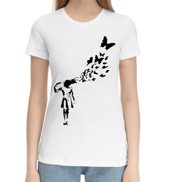 Женская хлопковая футболка с изображением Бэнкси цвета Белый
