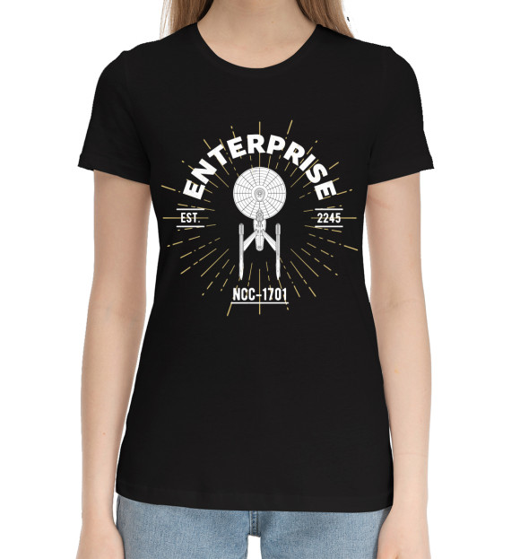 Женская хлопковая футболка с изображением Звёздный путь, Энтерпрайз цвета Черный