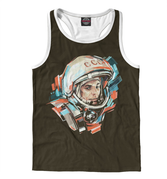 Мужская майка-борцовка с изображением Гагарин цвета Белый