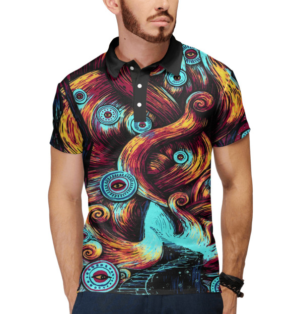 Мужское поло с притом Глаза в лесу цвета Белый Мужское поло с изображением Глаза в лесу цвета Белый