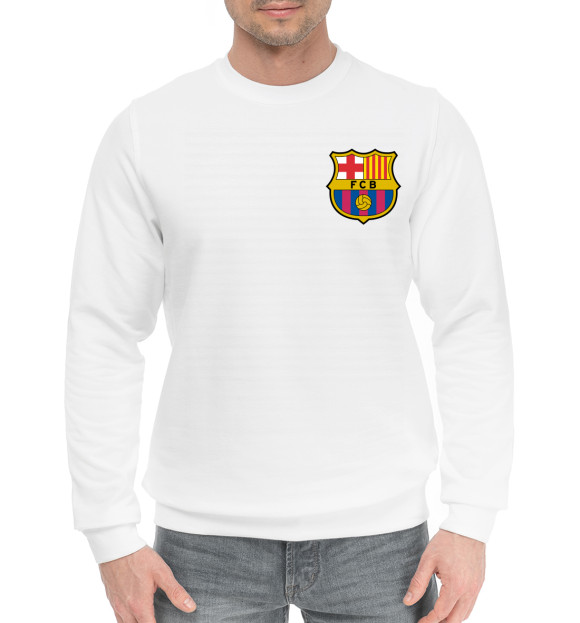 Мужской хлопковый свитшот с изображением Barcelona цвета Белый