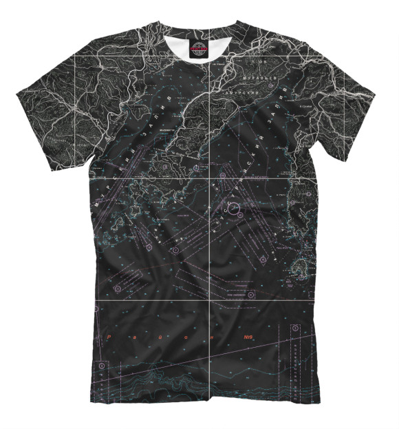 Мужская футболка с изображением Залив Петра Великого. Карта. цвета Белый
