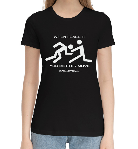 Женская хлопковая футболка с изображением Volleyball цвета Черный