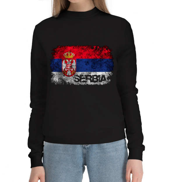 Женский хлопковый свитшот с изображением Serbia цвета Черный