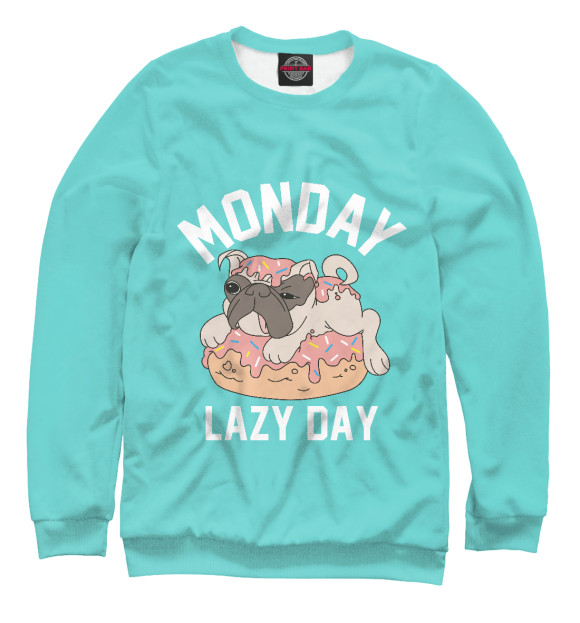 Мужской свитшот с изображением Lazy Monday цвета Белый