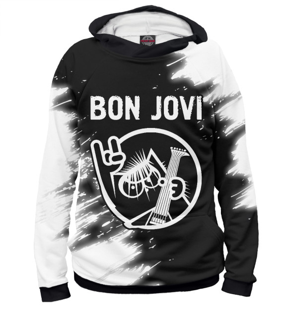 Женское худи с изображением Bon Jovi / Кот цвета Белый
