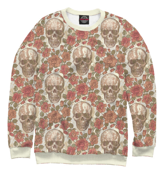 Свитшот для девочек с изображением Skull&Rose цвета Белый