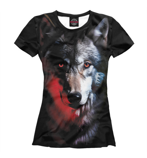 Женская футболка с изображением Волк с красным глазом цвета Белый