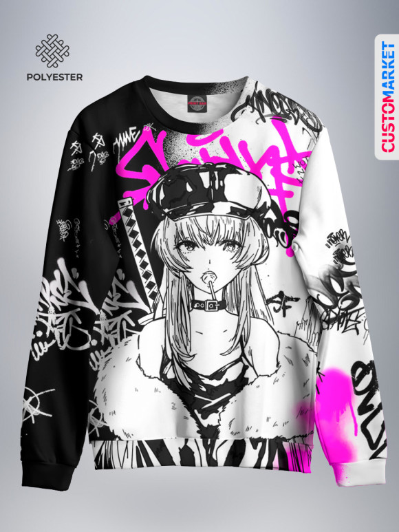 Мужской свитшот с изображением Аниме Хаос цвета Белый