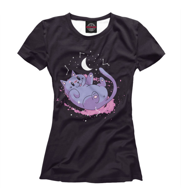 Футболка для девочек с изображением Cute space cat цвета Белый