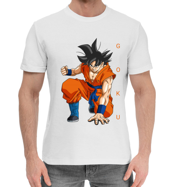 Мужская хлопковая футболка с изображением Goku цвета Белый