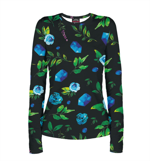 Женский лонгслив с изображением Фиолетовые цветы цвета Белый