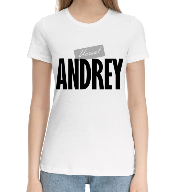 Женская хлопковая футболка с изображением Нереальный Андрей цвета Белый