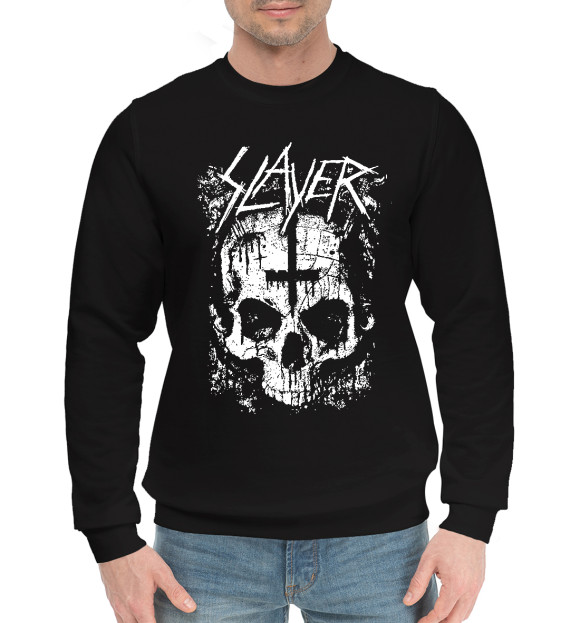 Мужской хлопковый свитшот с изображением Slayer (cross) цвета Черный