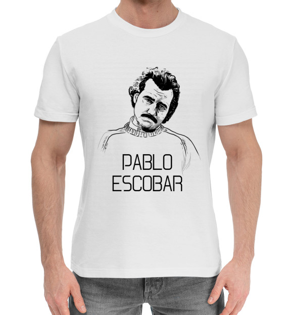 Мужская хлопковая футболка с изображением Pablo Escobal цвета Белый