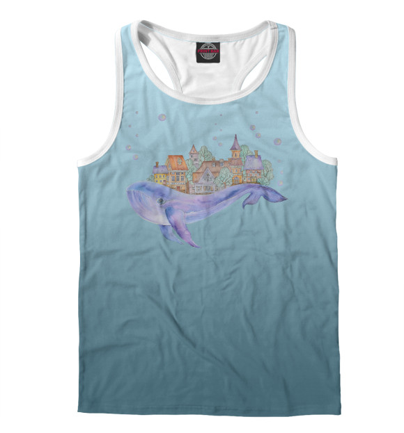 Мужская майка-борцовка с изображением Сказочный кит цвета Белый