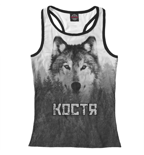 Женская майка-борцовка с изображением Волк над лесом - Костя цвета Белый