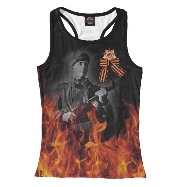 Женская майка-борцовка с изображением 9 мая Солдат в День Победы цвета Белый