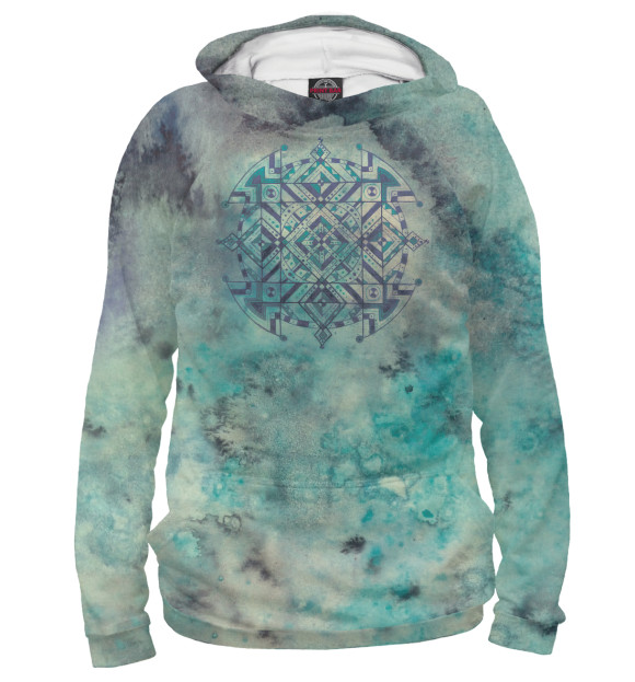 Женское худи с изображением Мандала спокойствия в космосе синяя цвета Белый