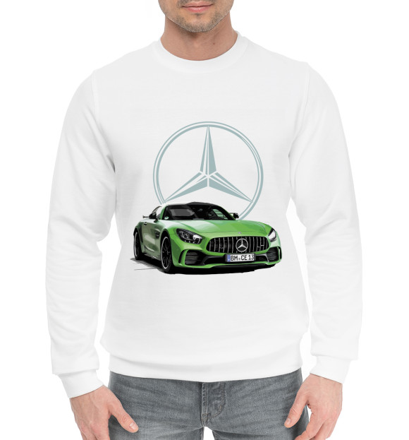 Мужской хлопковый свитшот с изображением Mercedes V8 Biturbo цвета Белый